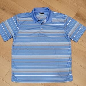 PGA Tour Airflux Men's XL Blue Gray Striped Polo Golf Shirt